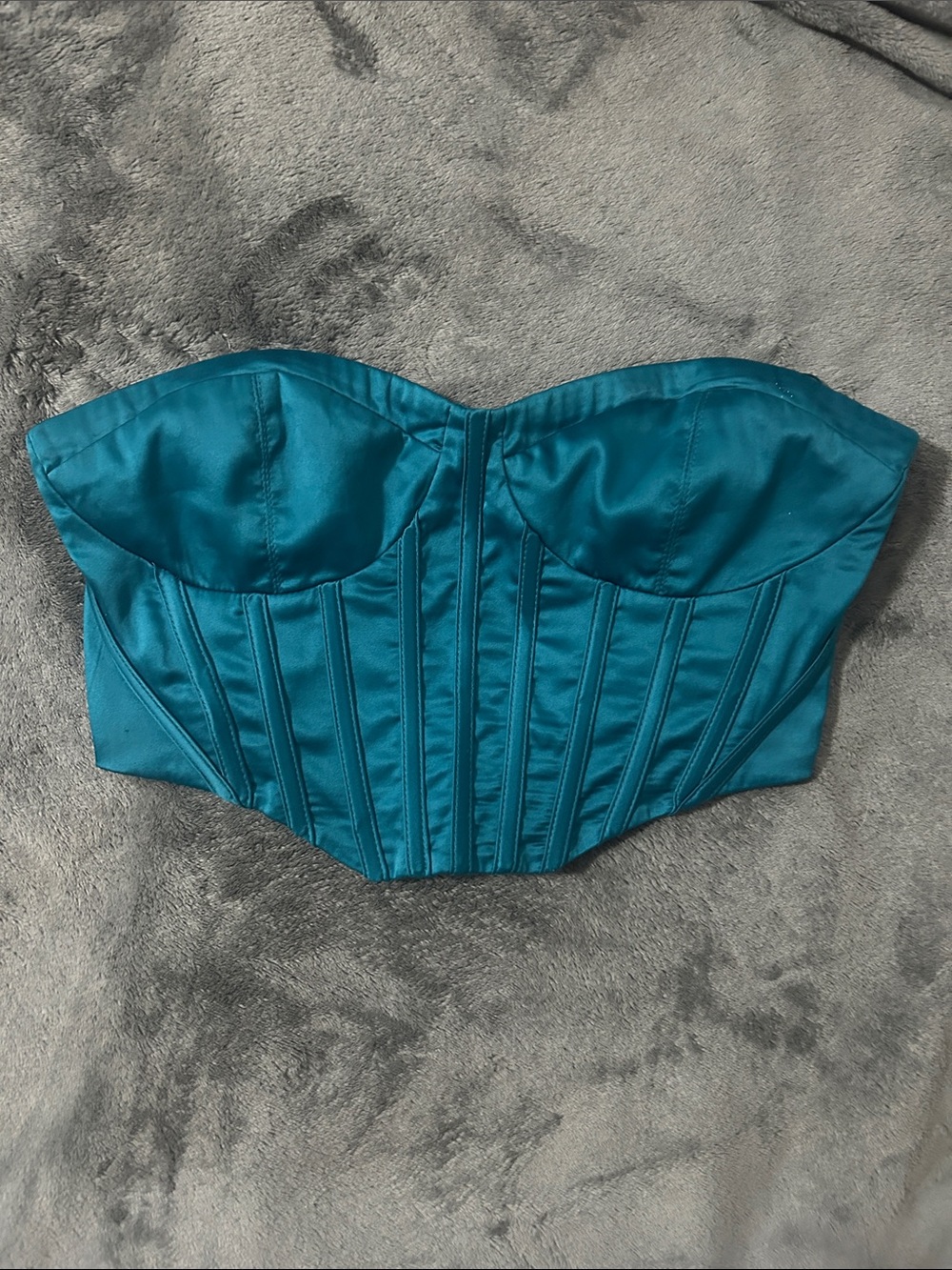 Garage Teal Satin Bustier Crop Top